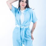 سوت كتان سادة ازرق